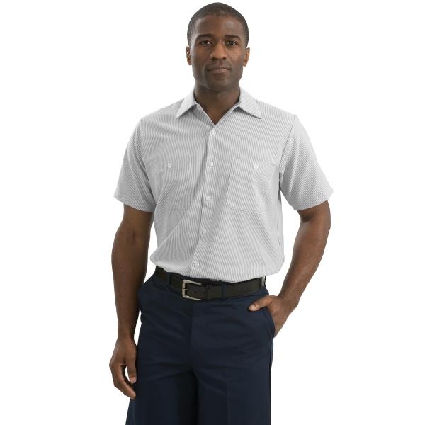 Long Size  Short Sleeve Striped Industrial Work Shirt