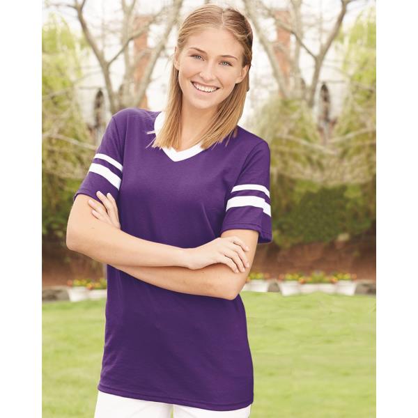 V-Neck Jersey with Striped Sleeves