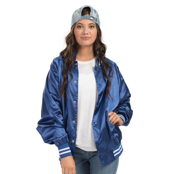 Satin Baseball Jacket Striped Trim