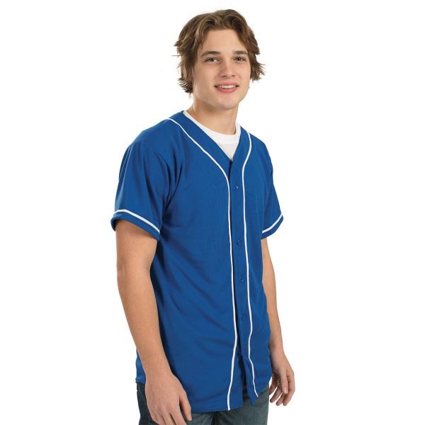 Wicking Mesh Button Front Jersey with Braid Trim