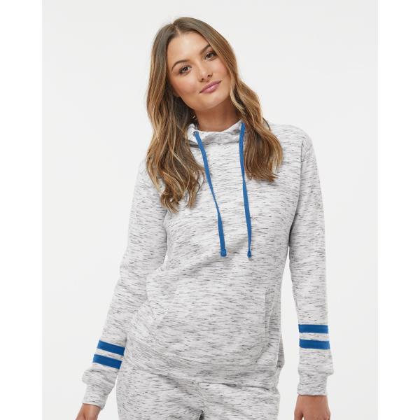 Womenâ€™s MÃ©lange Fleece Striped-Sleeve Hooded Sweatshirt