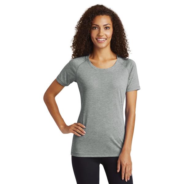 Ladies PosiCharge  Tri-Blend Wicking Scoop Neck Raglan Tee