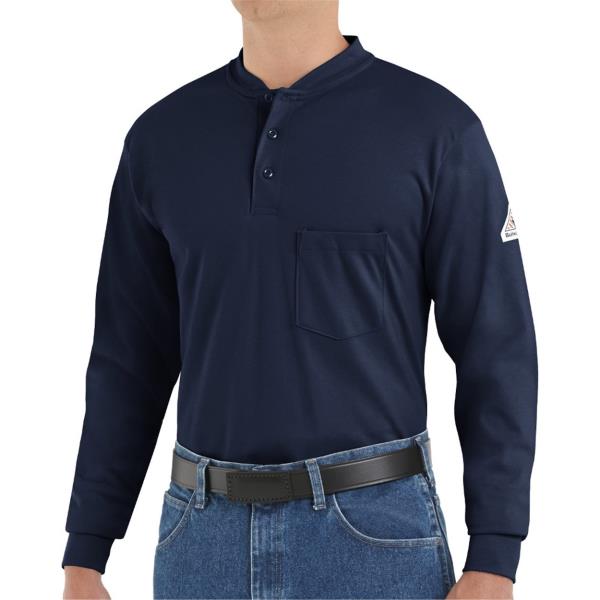 Long Sleeve Tagless Henley Shirt - Long Sizes