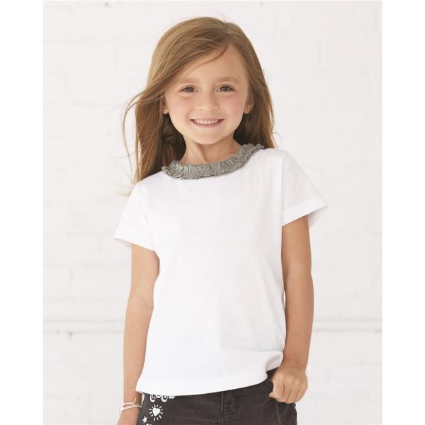 Toddler Girls' Ruffle Neck Fine Jersey Tee