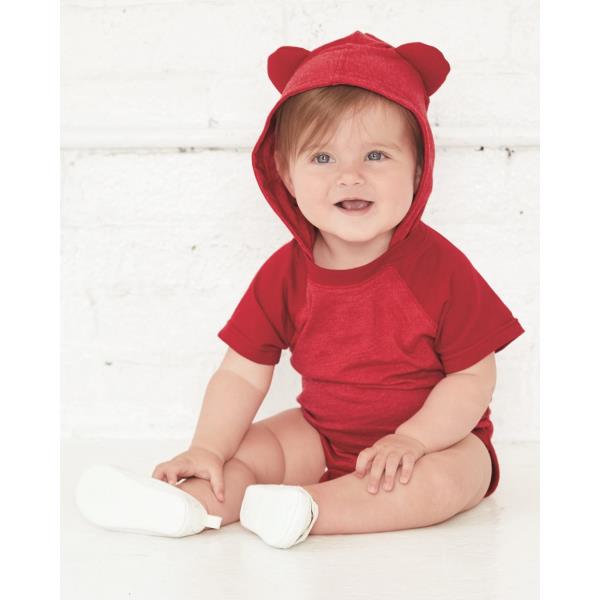 Fine Jersey Infant Short Sleeve Raglan Bodysuit with Hood & Ears