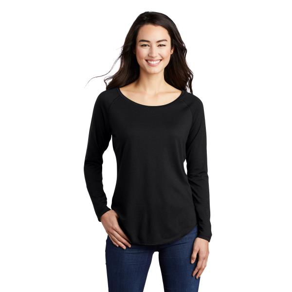 Ladies PosiCharge  Long Sleeve Tri-Blend Wicking Scoop Neck Raglan Tee